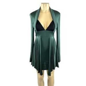 Mara Hoffman Silk Mini Dress Size S Green Long Sleeve Elegant A Line Tie Waist